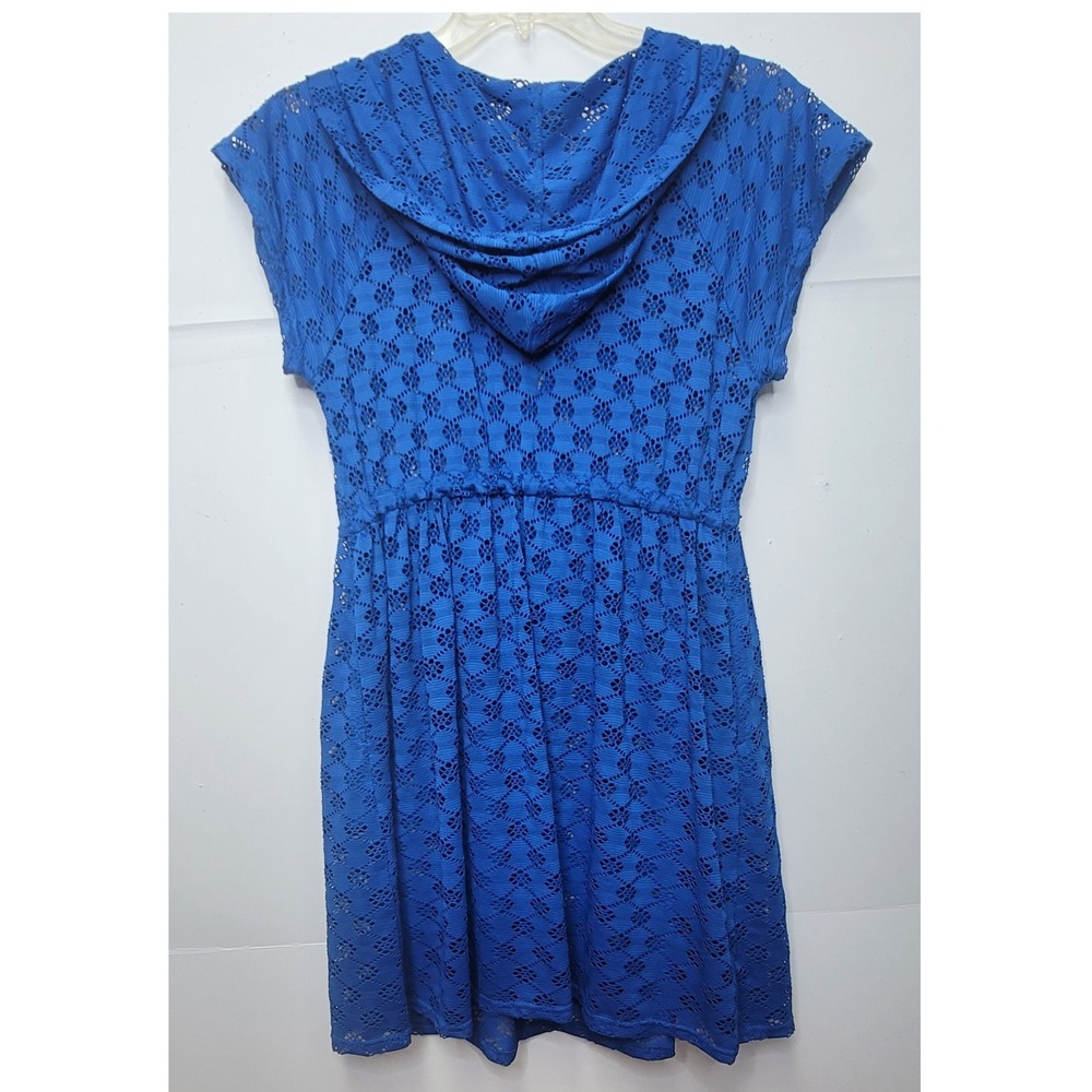 Profile by Gottex Swim Cover Up Women L Blue Hooded Lace Dress Cruise Boho Beach - Picture 3 of 10
